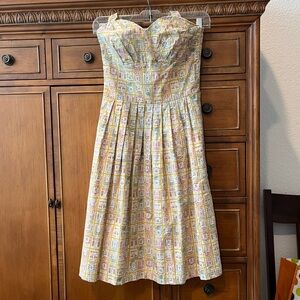 Myrtlewood of California Vintage Postage Stamp Midi Sweetheart Halter Dress